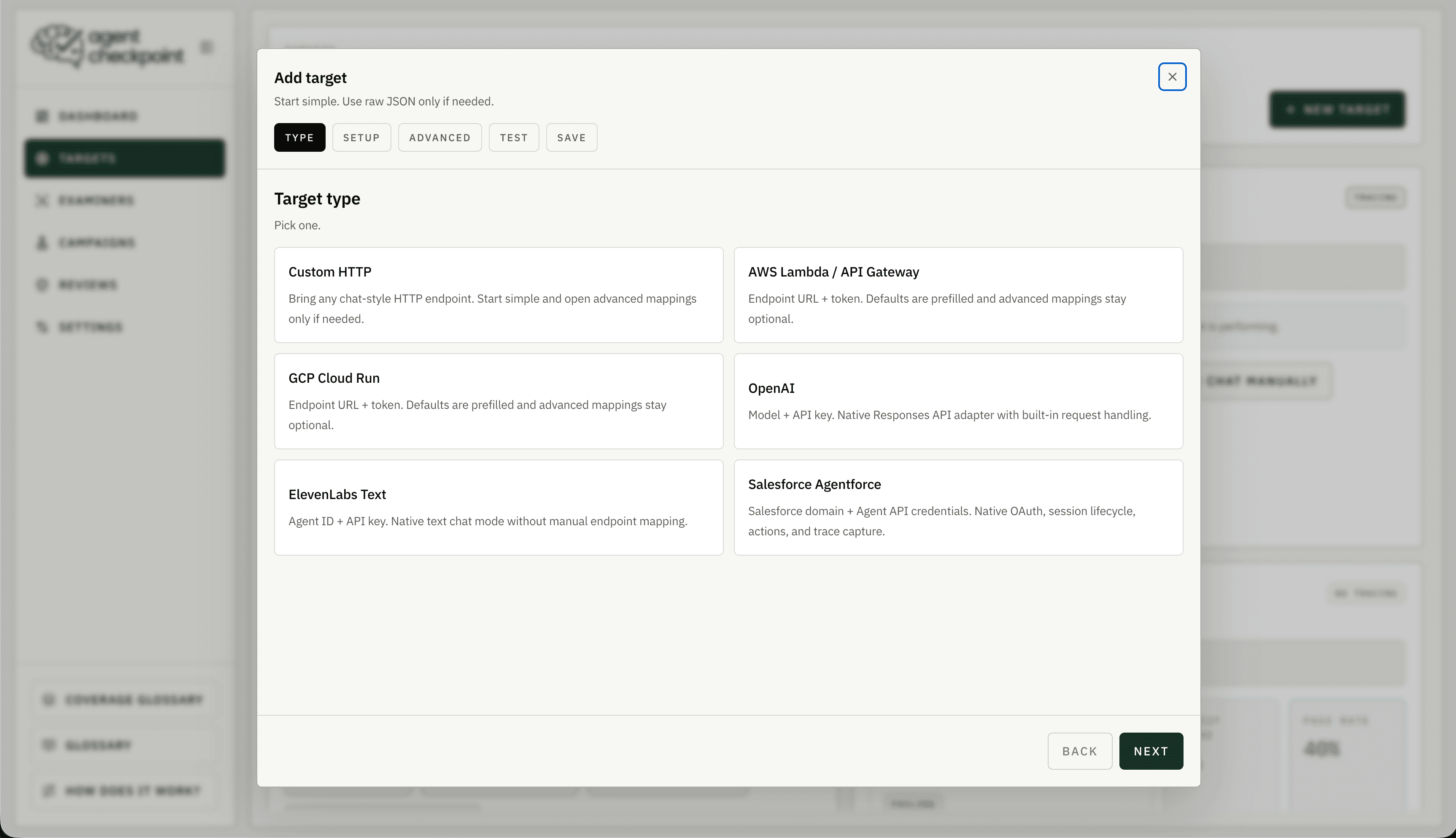 Six Target Types, One Setup Flow